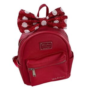 Disney Parks Loungefly Mini Backpack - Minnie Mouse - Red Sequin Bow